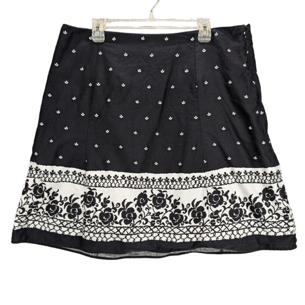 Villager Liz Claiborne Skirt Womens 18 Black White Floral Fairy Whimsy Goth